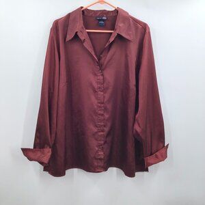 Vintage Women's 22/24 Satin Shirt Burgundy Red French Cuffs Collared Long Sleeve